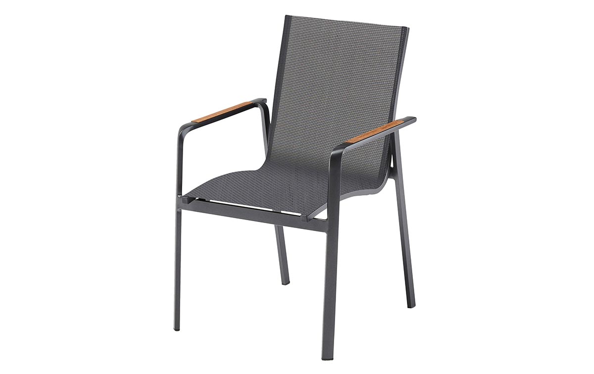 premier Meyella paus Kettler Diamond stapelbare stoel met teak armleuning | Antraciet | DeVriesXL