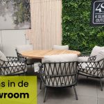 4 Seasons Outdoor Calpi Lounge – Dining tuinset met Taste Saba tuin eettafel 160 cm rond bij ons in de showroom