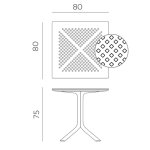 Afmetingen Nardi ClipX tuin eettafel 80 x 80 cm