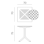 Afmetingen Nardi ClipX tuin eettafel 70 x 70 cm