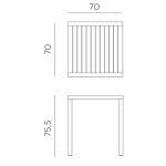 Afmetingen Nardi ClipX tuin eettafel 70 x 70 cm