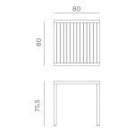 Afmetingen Nardi ClipX tuin eettafel 80 x 80 cm